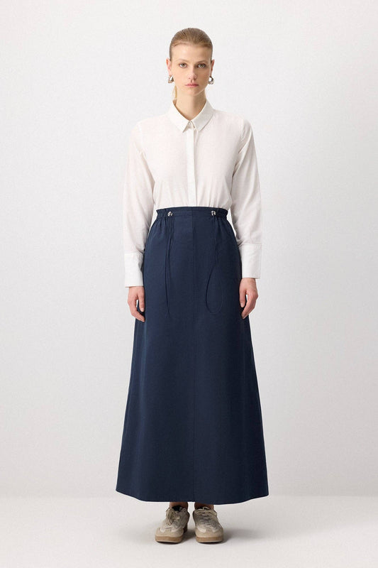 Gonna lunga blu navy con vita elasticizzata e coulisse