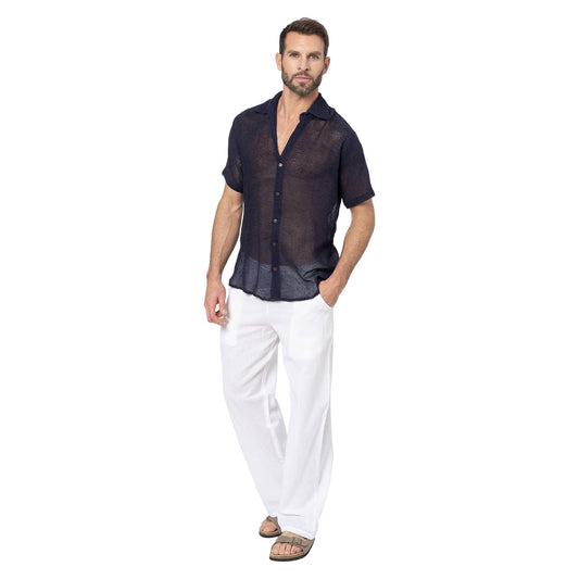 Camicia estiva uomo in cotone a maniche corte blu navy