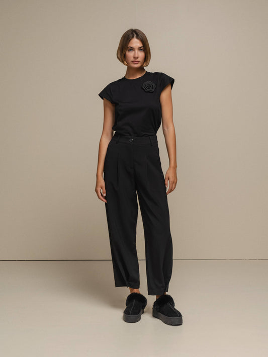 Pantaloni sartoriali donna a vita alta con pieghe