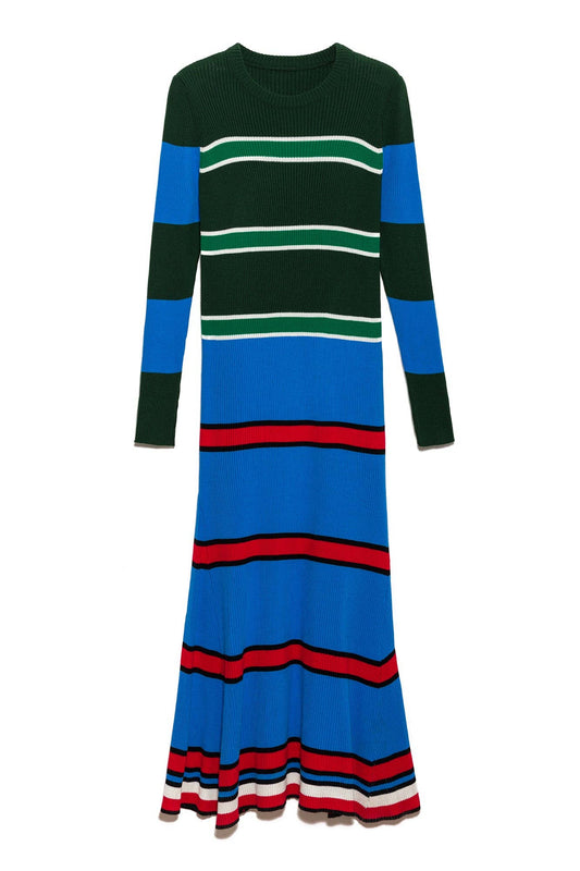 Abito lungo in maglia a righe multicolore