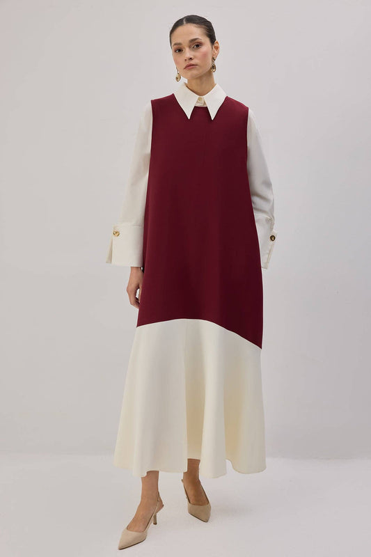 Gilet lungo bicolor bordeaux e panna