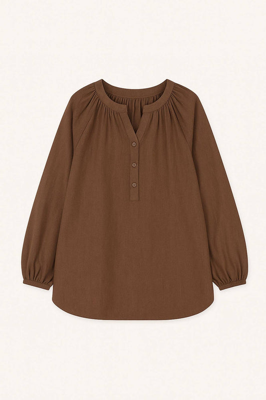 Tunica in cotone con collo alla coreana