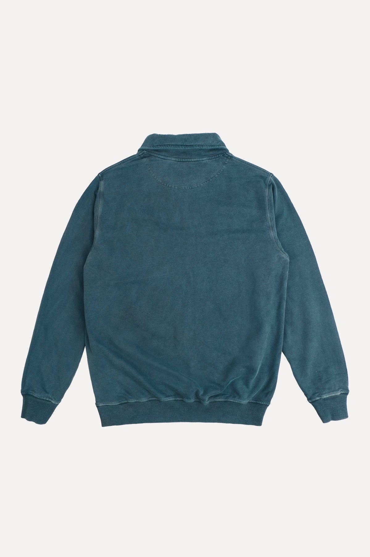 Felpa uomo con zip a quarto tinto a pigmento verde olmo
