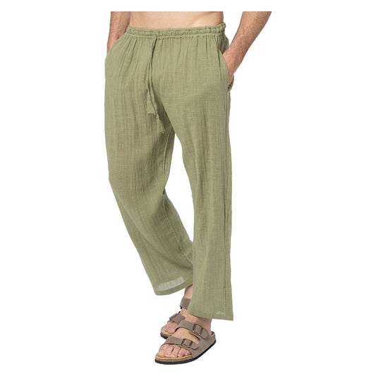 Pantaloni lunghi estivi in cotone verde con coulisse