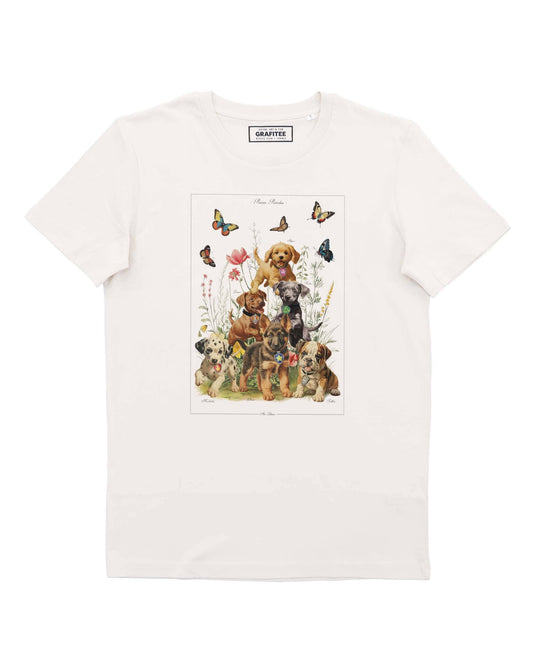 T-shirt unisex in cotone biologico con stampa cuccioli e farfalle
