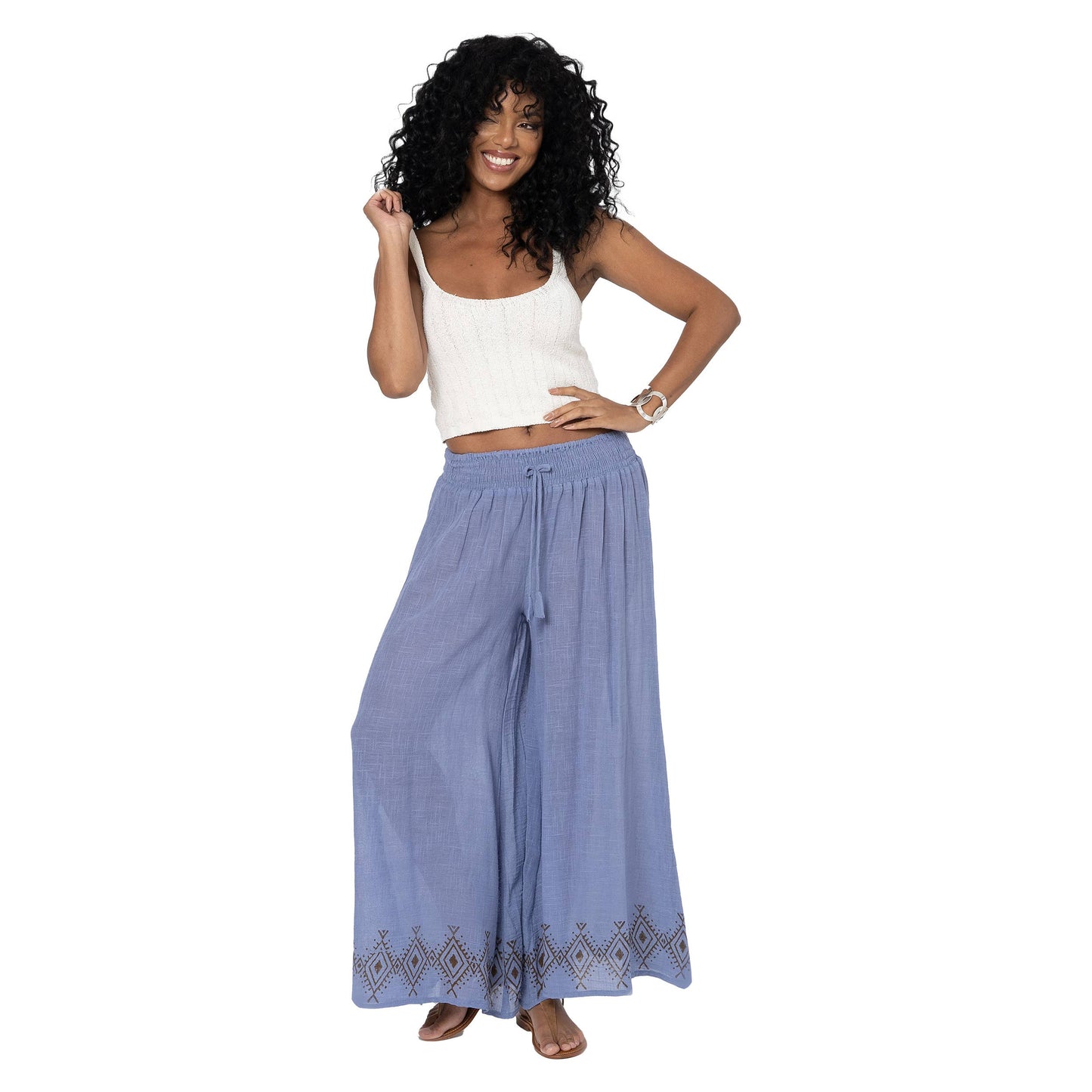 Pantaloni estivi lunghi in cotone blu boho
