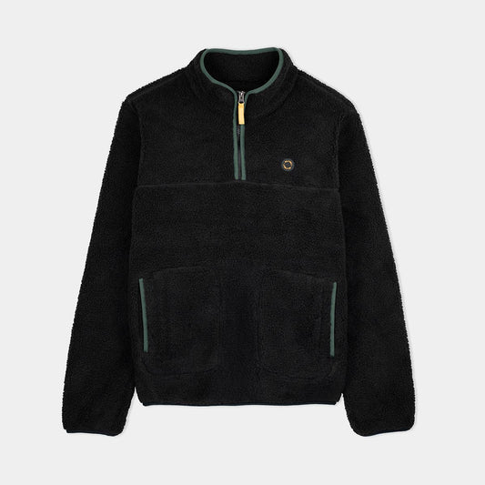 Felpa sherpa in poliestere riciclato con collo alto e mezza zip nera