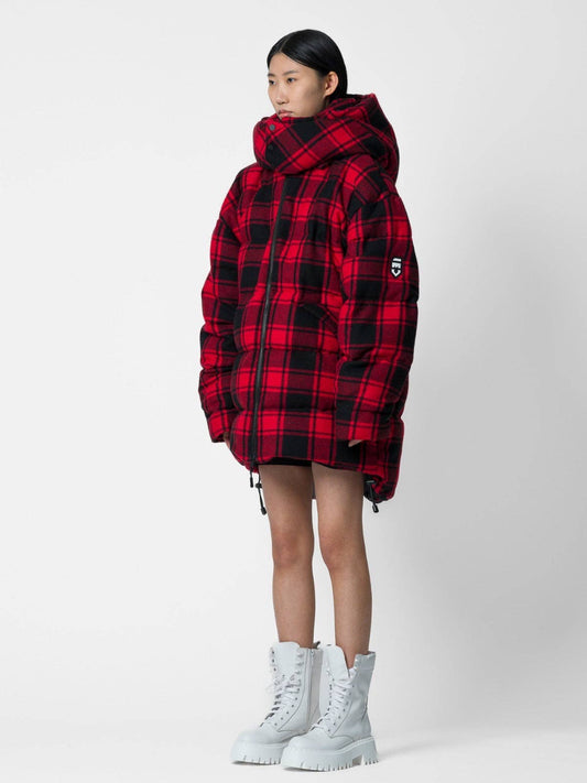 Parka tartan con logo e cappuccio staccabile