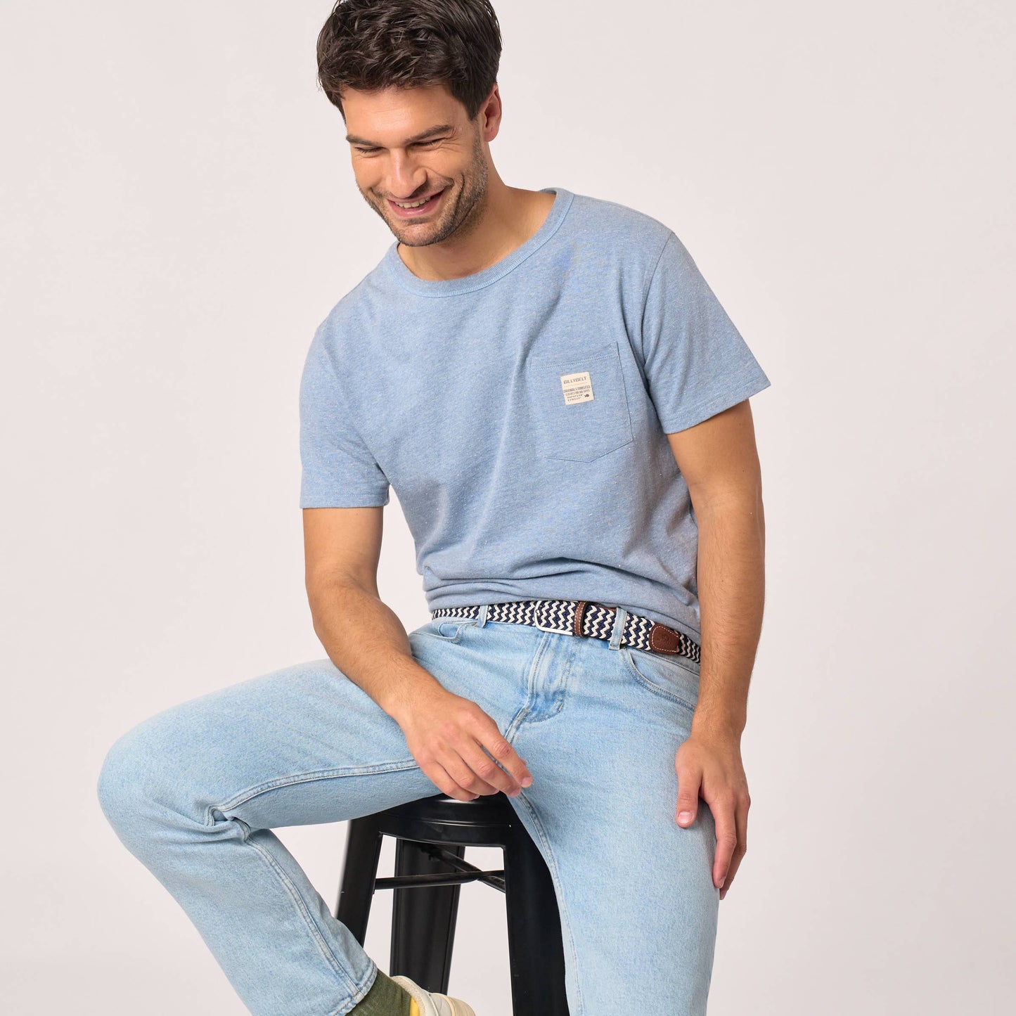 Cintura intrecciata elastica bicolore blu navy e bianco