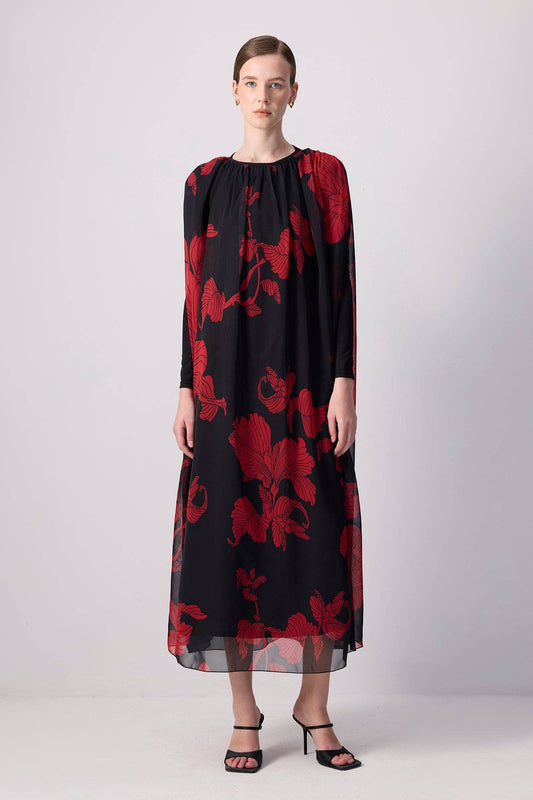 Abito lungo in chiffon con stampa floreale