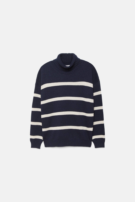 Maglione a righe in maglia con collo alto