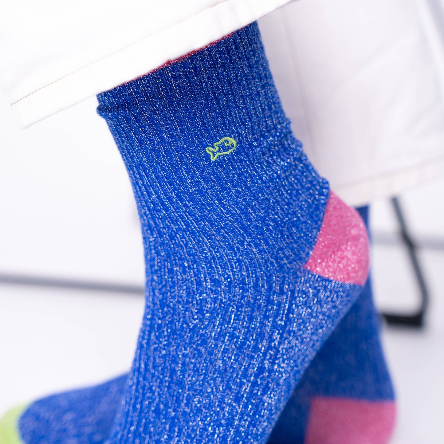 Calzini Vintage Glitter Blu Elettrico in Cotone Pettinato