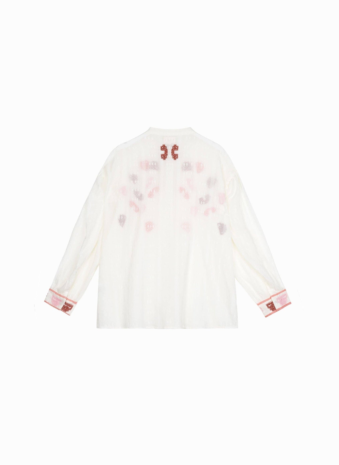 Camicia ricamata in voile di cotone ecrù