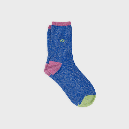 Calzini Vintage Glitter Blu Elettrico in Cotone Pettinato