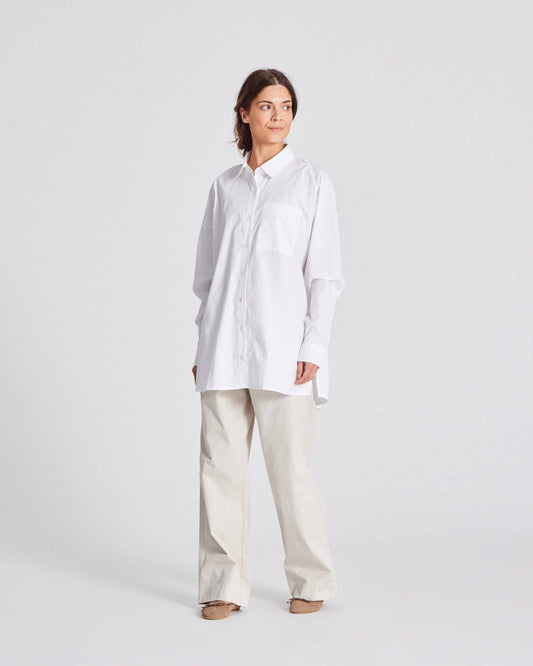 Camicia lunga in popeline di cotone biologico bianca