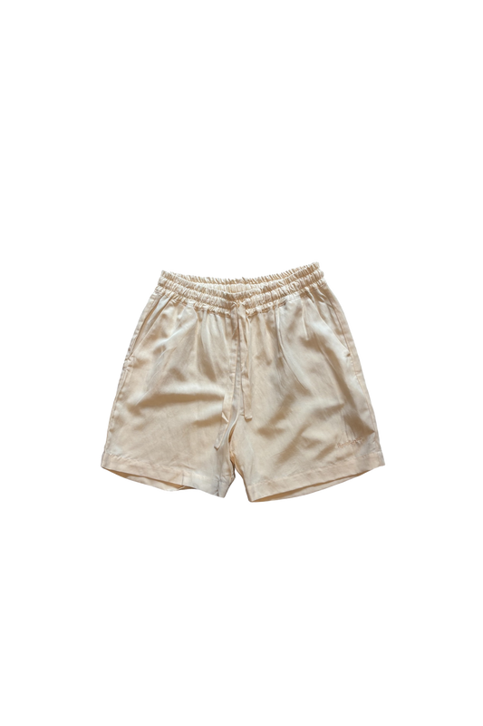 Shorts in lino color sabbia con logo ricamato