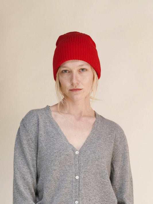 Berretto a coste rosso in misto cashmere