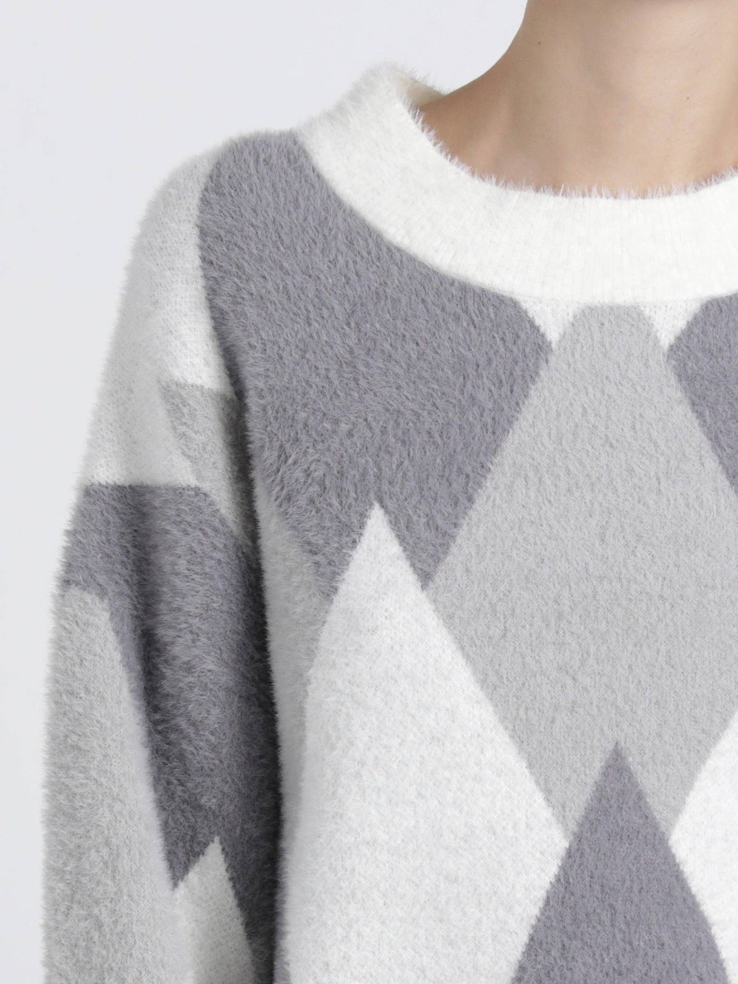 Maglione jacquard a rombi girocollo