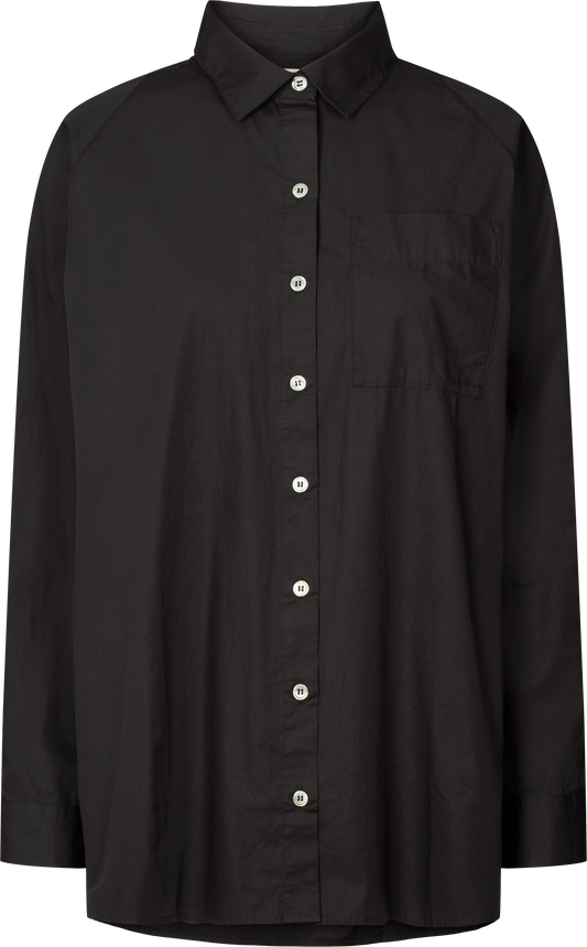 Camicia lunga in popeline di cotone biologico Bella con manica raglan - Nero