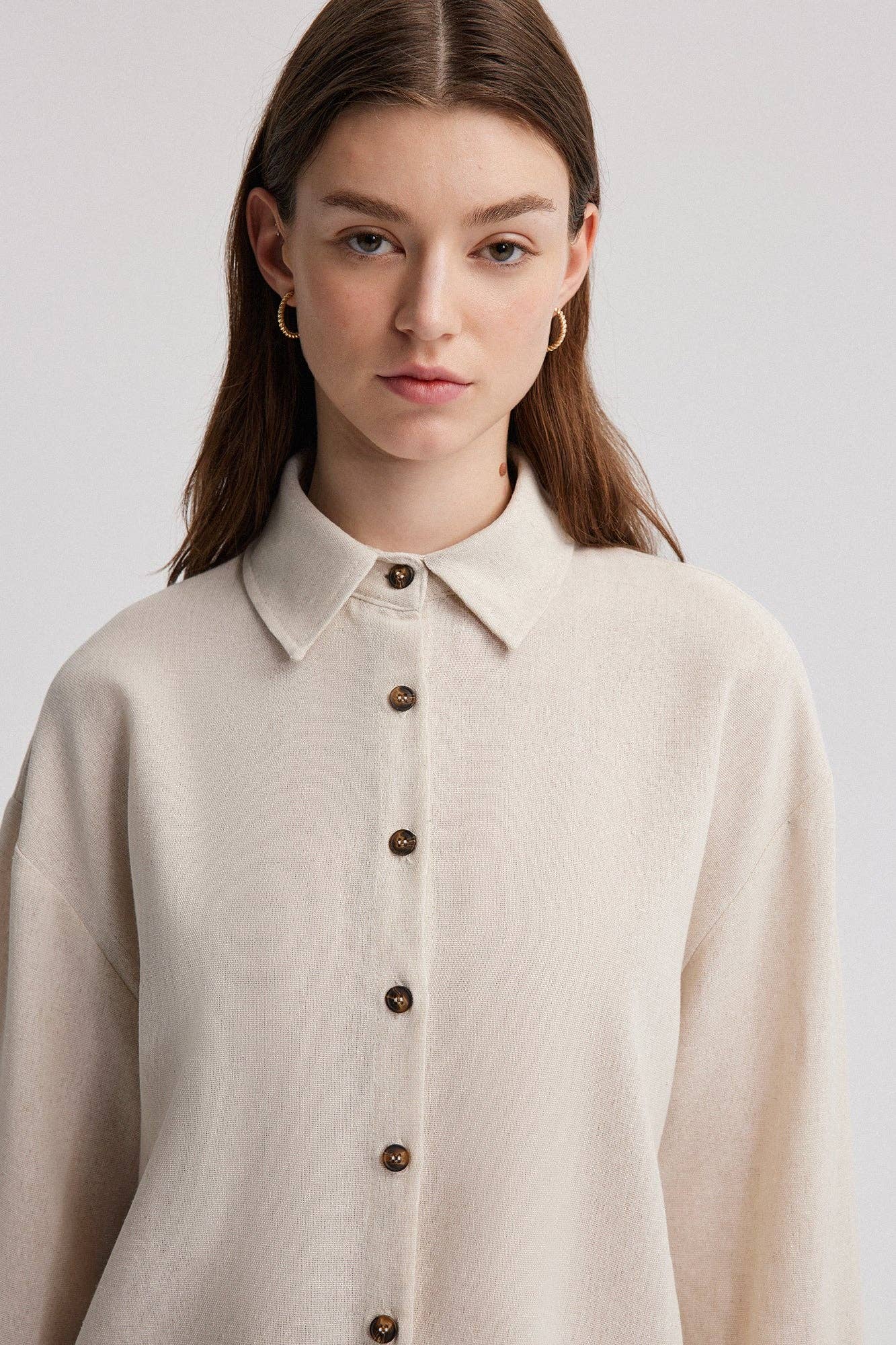 Camicia effetto lino oversize beige