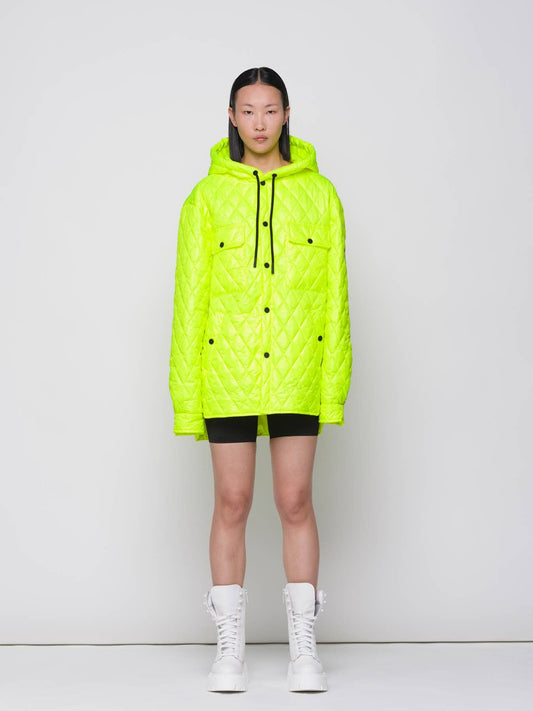 Giacca trapuntata a rombi fluo con cappuccio