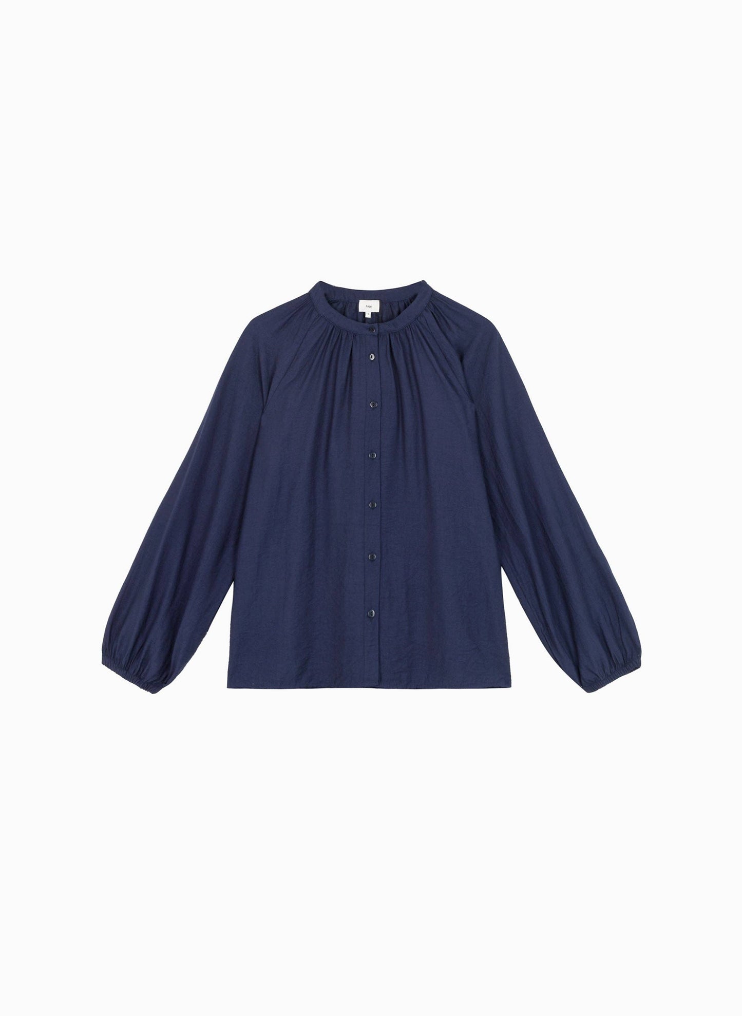 Blusa in crêpe blu marino senza colletto
