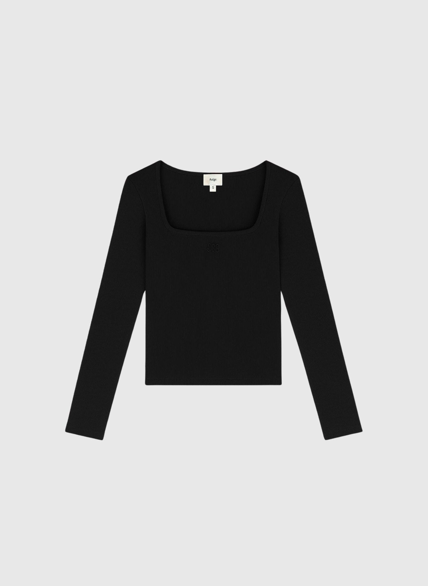 T-shirt nera a costine con scollo quadrato
