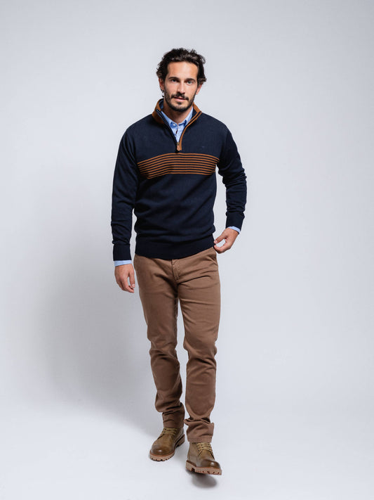 Polo in maglia a righe con mezza zip