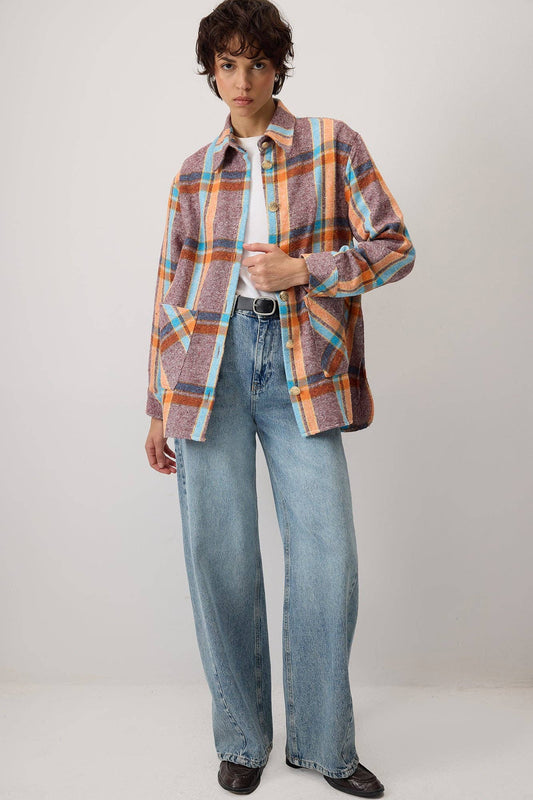 Giacca overshirt a quadri multicolor