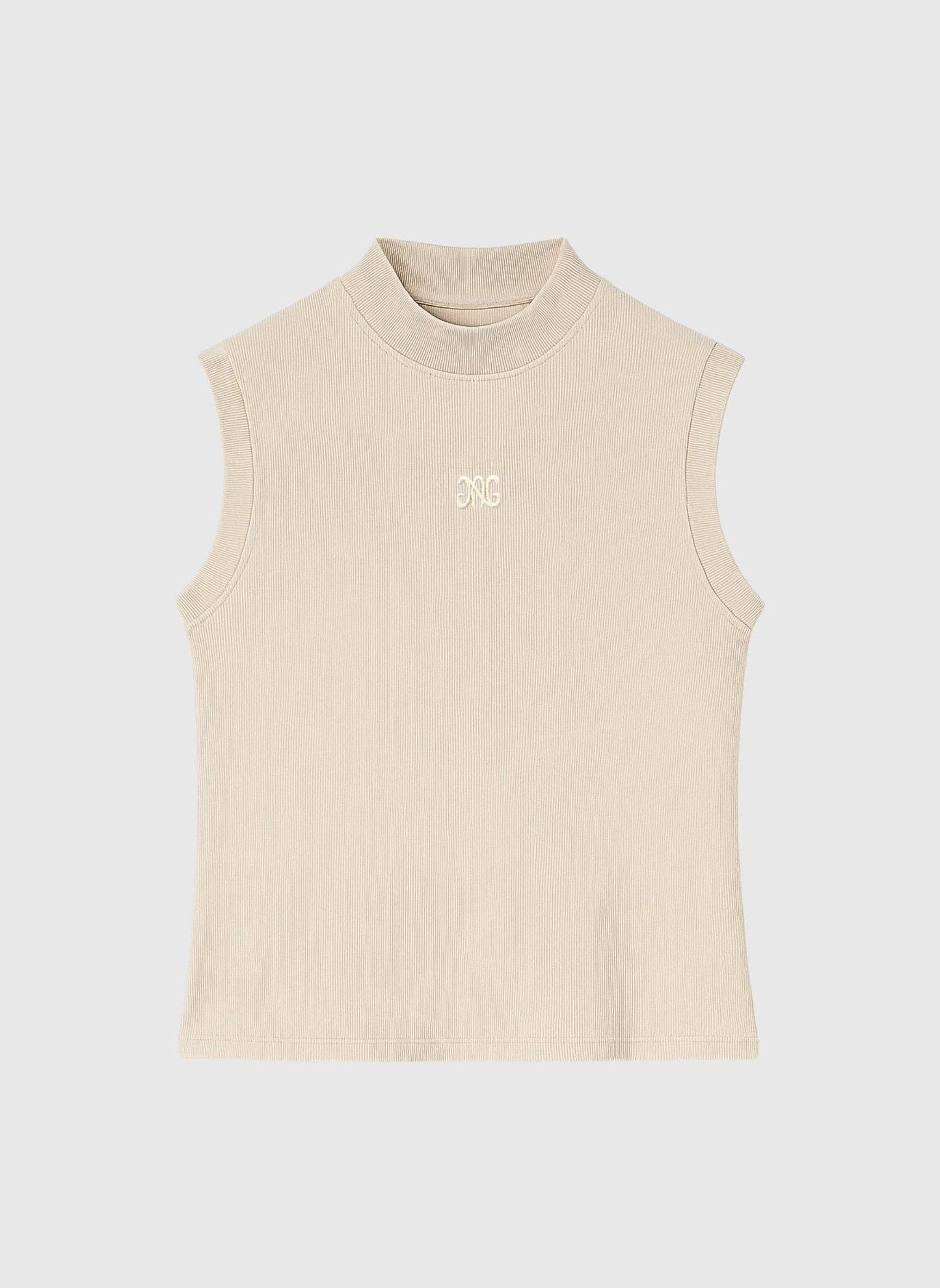 Canotta a coste con collo alto color vaniglia
