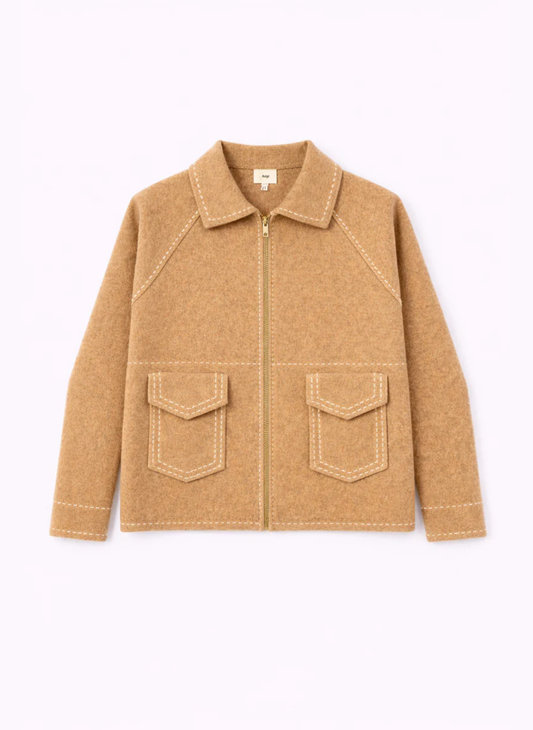 Giacca corta beige con zip e tasche