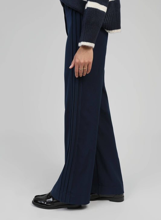 Pantaloni palazzo blu marino a vita alta