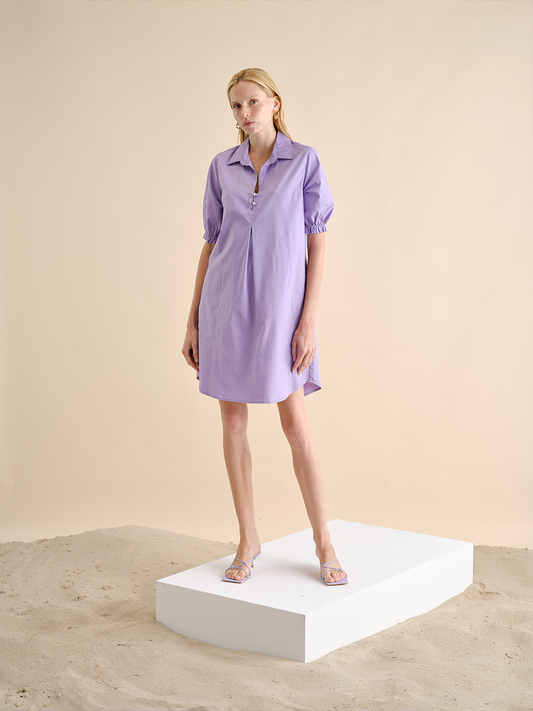 Abito corto chemisier in popeline lilla