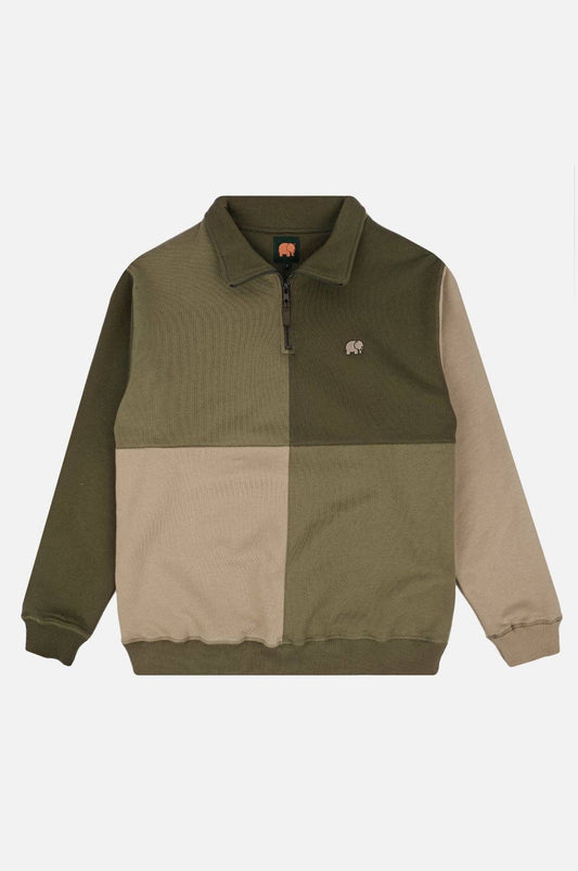Maglione con mezza zip color block Gothic Olive