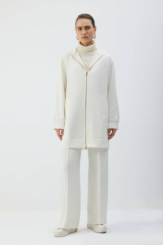 Giacca lunga con cappuccio e zip