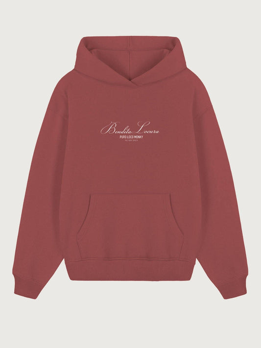 Felpa unisex con cappuccio Bendita Locura ricamata color Wine