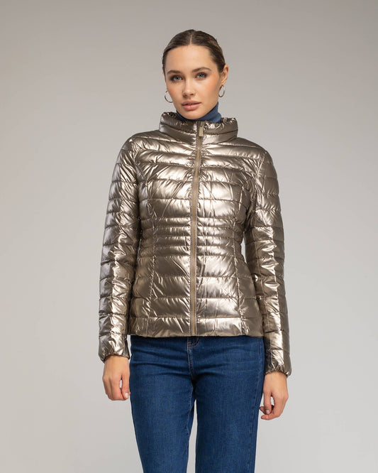 Piumino trapuntato metallizzato con zip