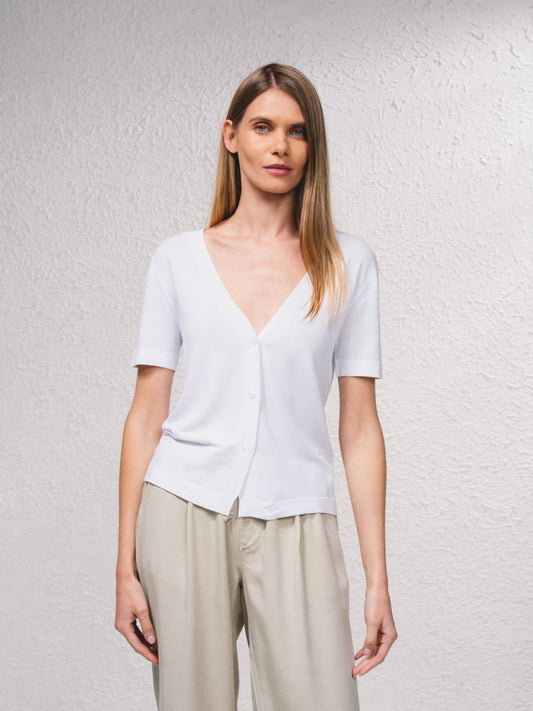 Cardigan in maglia fine con scollo a V e maniche corte