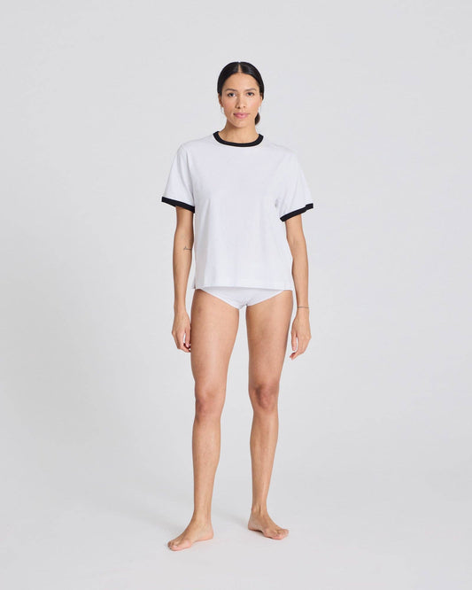 T-shirt Sandy in cotone biologico GOTS bianca con bordi a contrasto