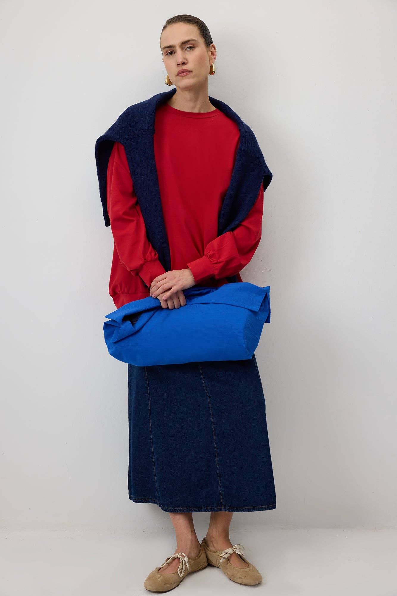 T-shirt basic oversize a manica lunga rossa