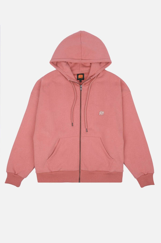 Felpa oversize con cappuccio e zip in cotone biologico rosa