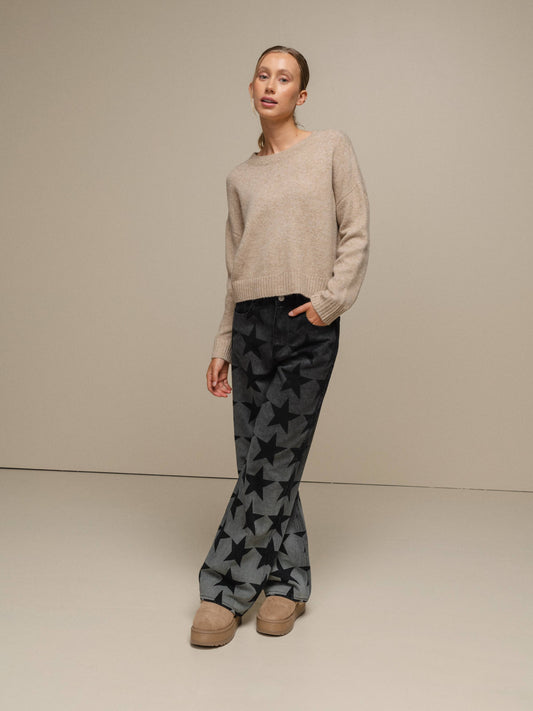 Maglione crop da donna in maglia morbida girocollo