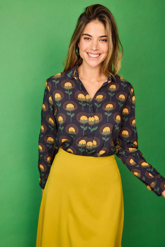 Camicia slim floreale con fiori gialli