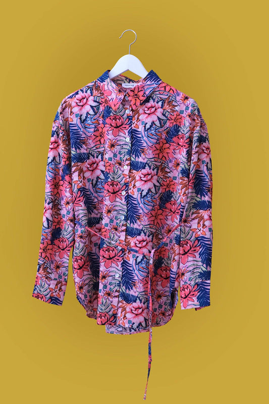 Camicia in viscosa con stampa floreale tropicale