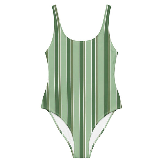 Costume intero a righe verde oliva
