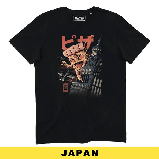 T-shirt unisex nera Pizza Kong con stampa cinematografica