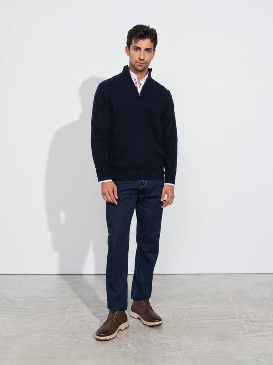 Polo in maglia uomo in lana con mezza zip