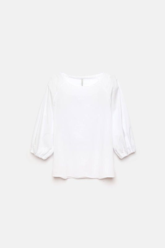 Blusa semplice in cotone con maniche a 3/4 e scollo a barca