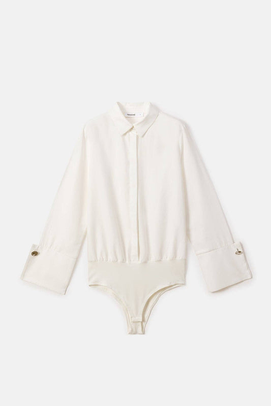 Body camicia in misto cotone con colletto sartoriale