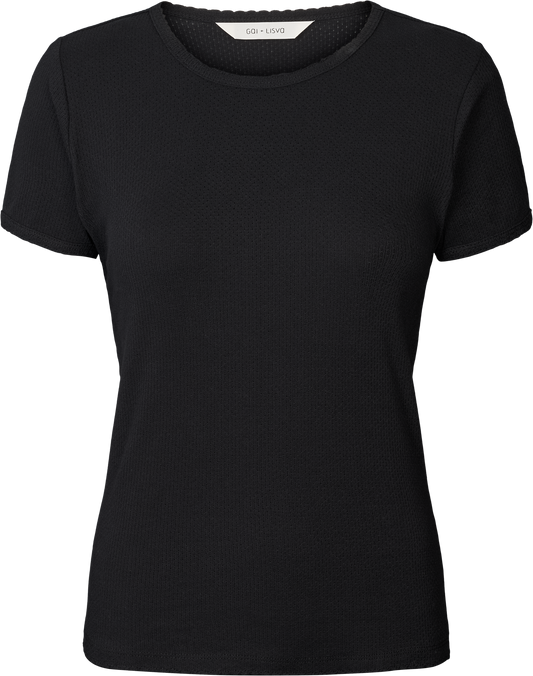 T-shirt Chrisstine in cotone biologico nero con dettagli in pizzo